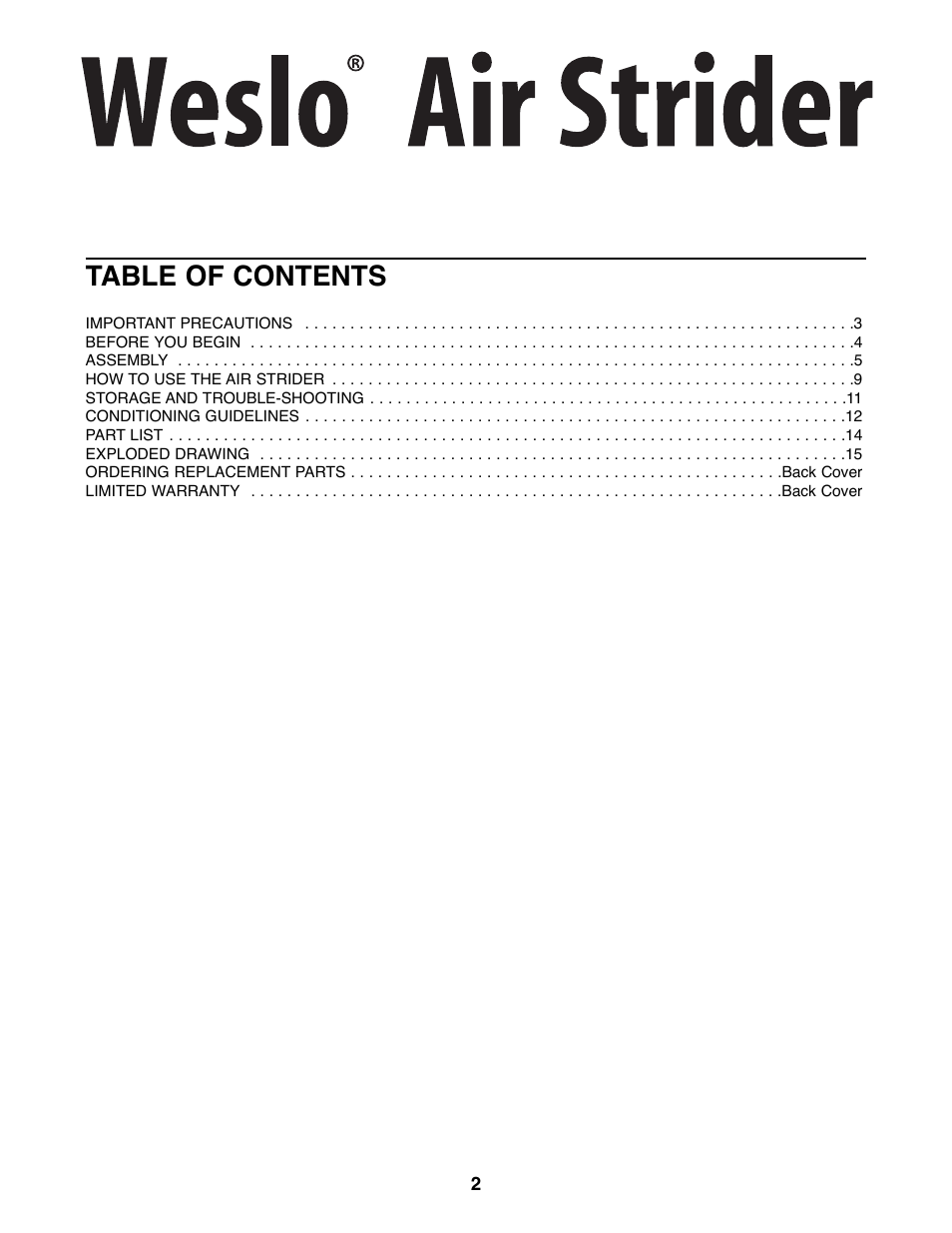 Weslo WLAW55072 User Manual | Page 2 / 16