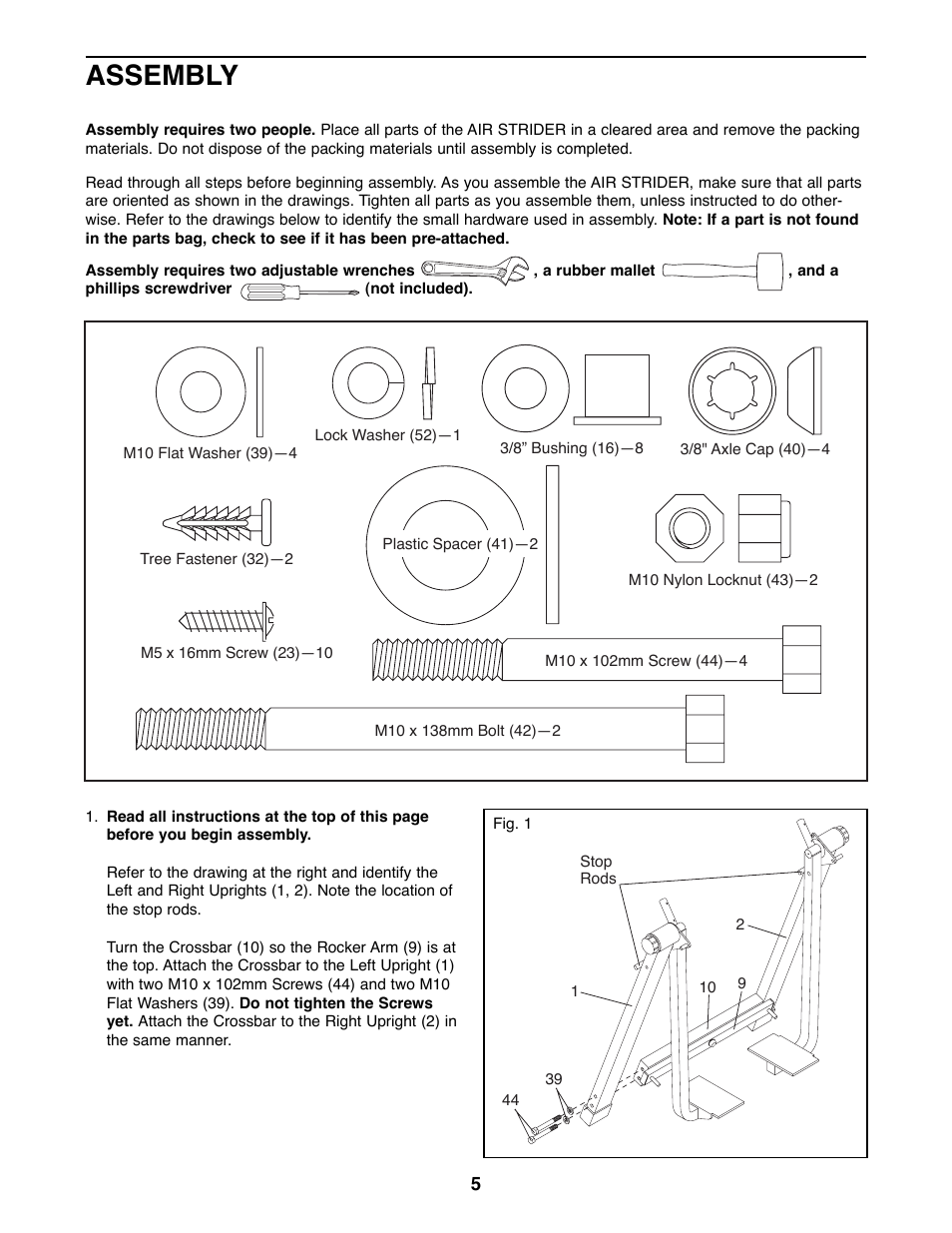 Assembly | Weslo WLAW55072 User Manual | Page 5 / 16