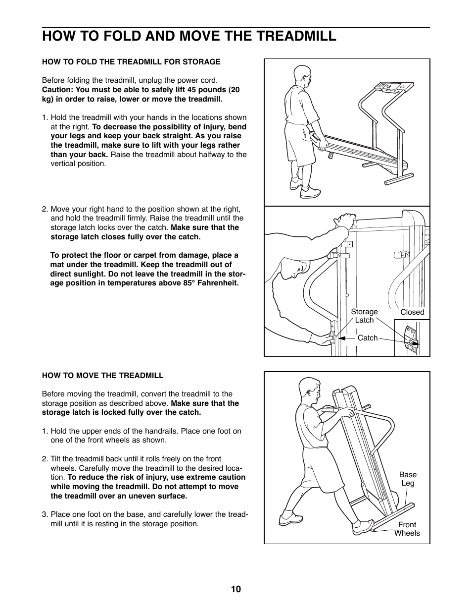 How to fold and move the treadmill | Weslo WLTL54081 User Manual | Page 10 / 18