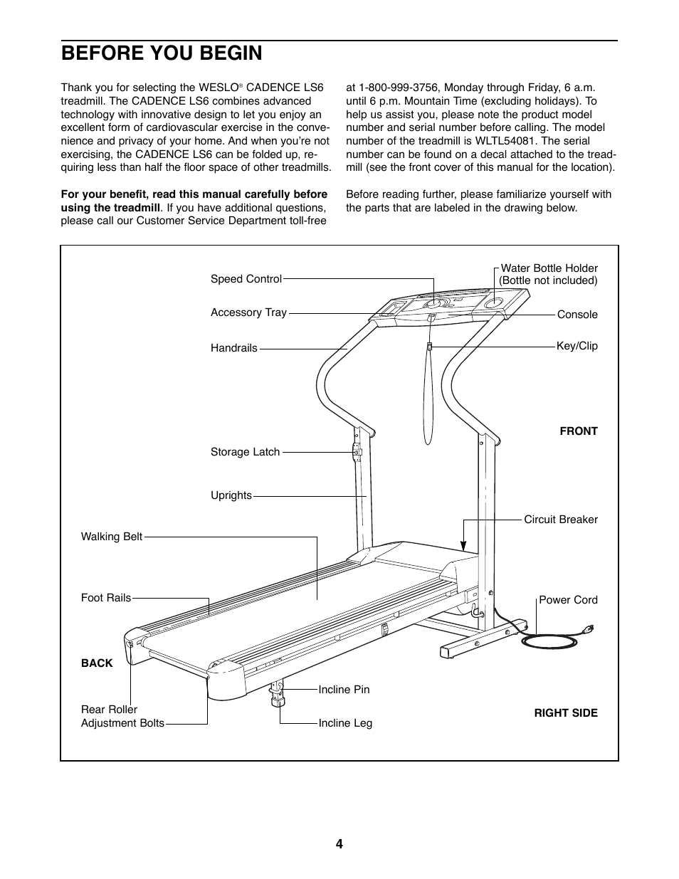 Before you begin | Weslo WLTL54081 User Manual | Page 4 / 18