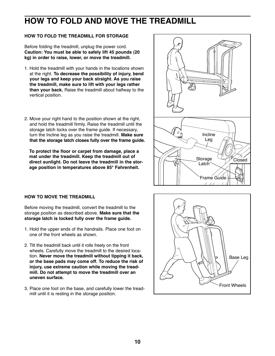 How to fold and move the treadmill | Weslo WLTL26080 User Manual | Page 10 / 18