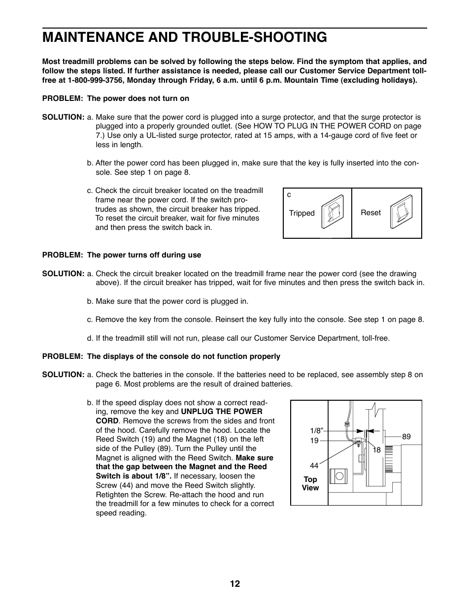 Maintenance and trouble-shooting | Weslo WLTL26080 User Manual | Page 12 / 18