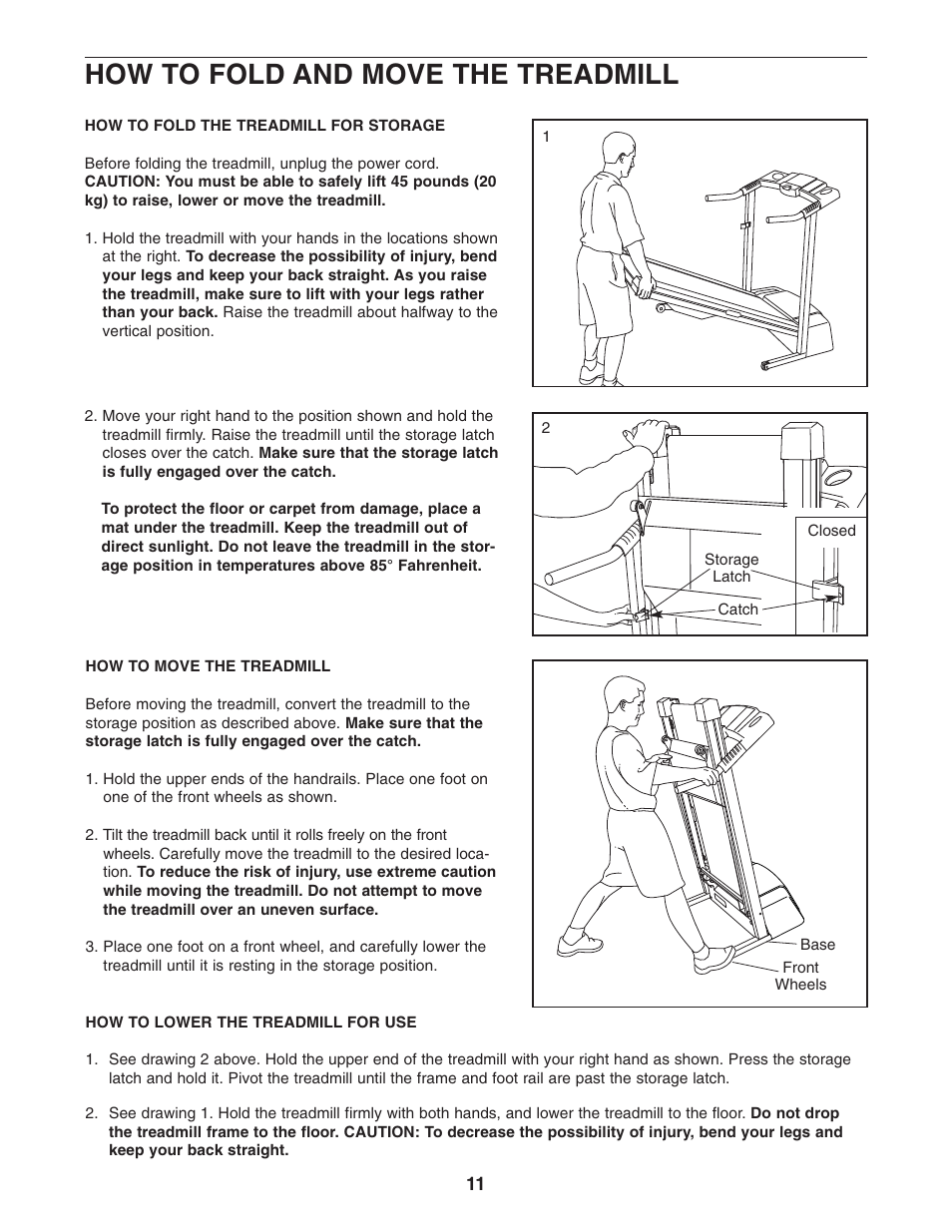 How to fold and move the treadmill | Weslo Cadence 78s 831.295020 User Manual | Page 11 / 19