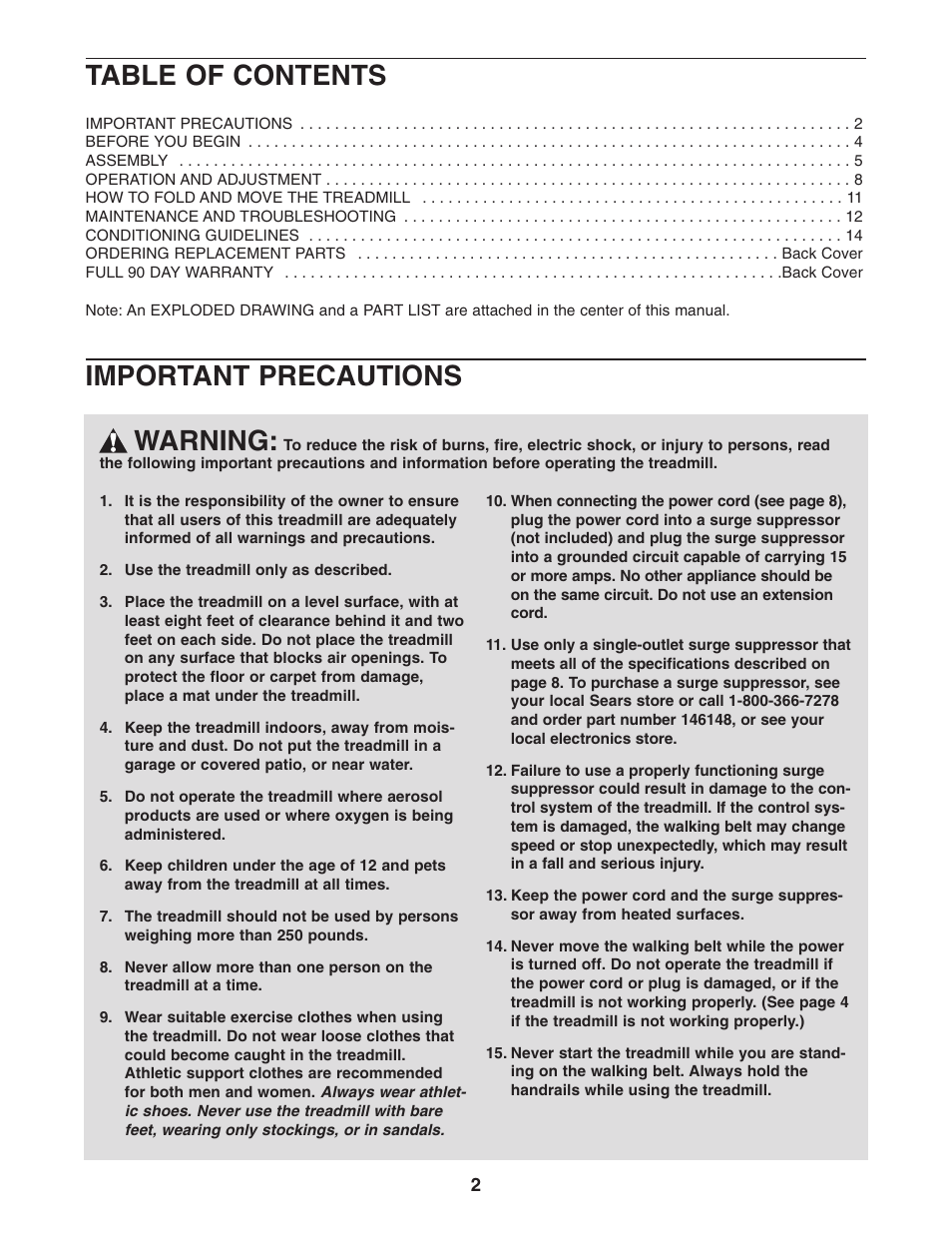 Weslo Cadence 78s 831.295020 User Manual | Page 2 / 19