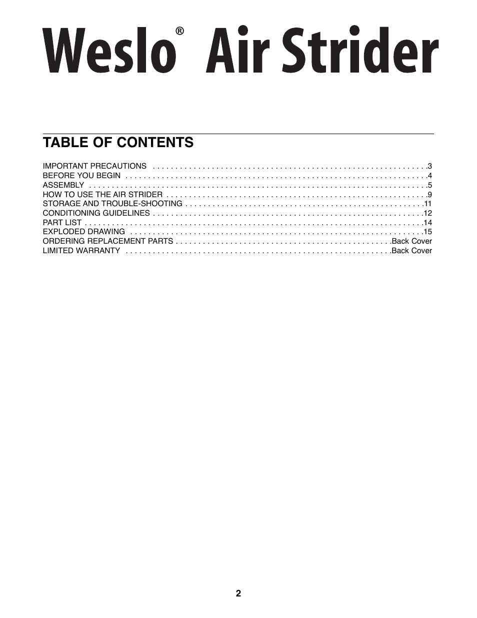 Weslo WLAW55078 User Manual | Page 2 / 16