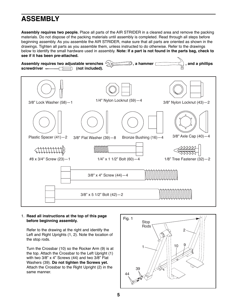 Assembly | Weslo WLAW55078 User Manual | Page 5 / 16