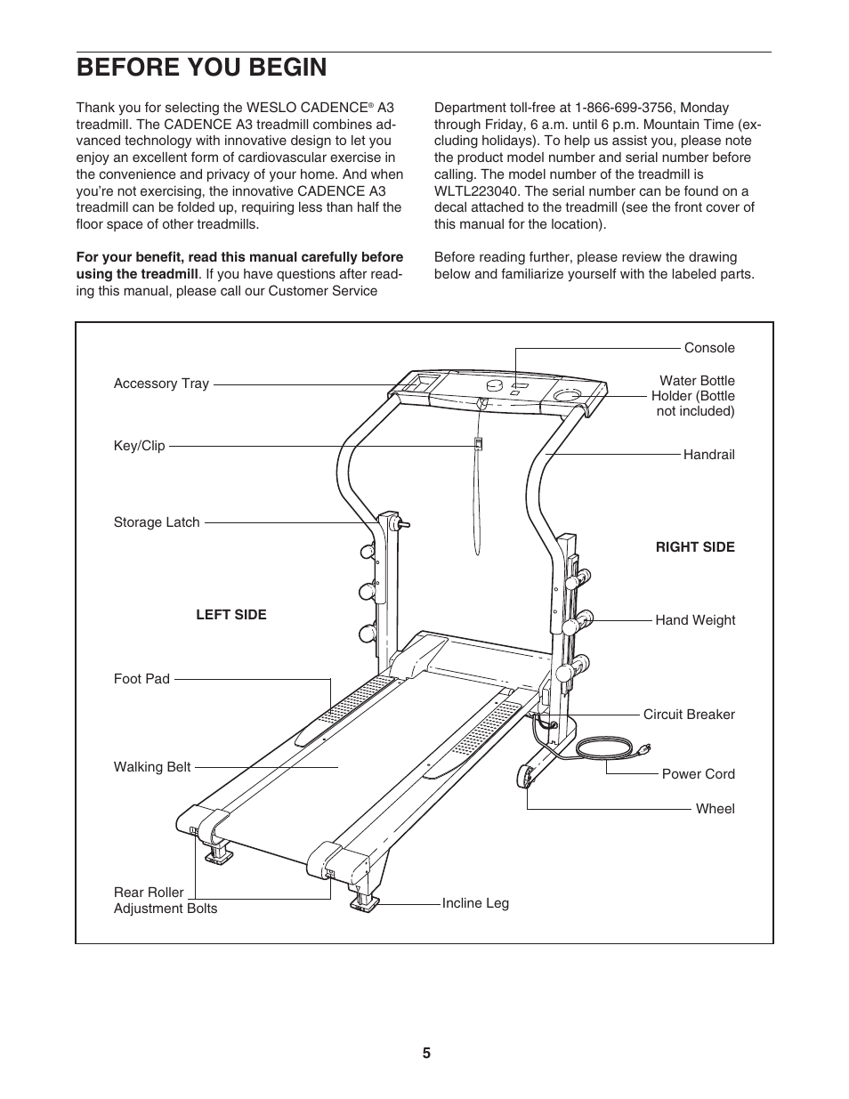 Before you begin | Weslo WLTL223040 User Manual | Page 5 / 22
