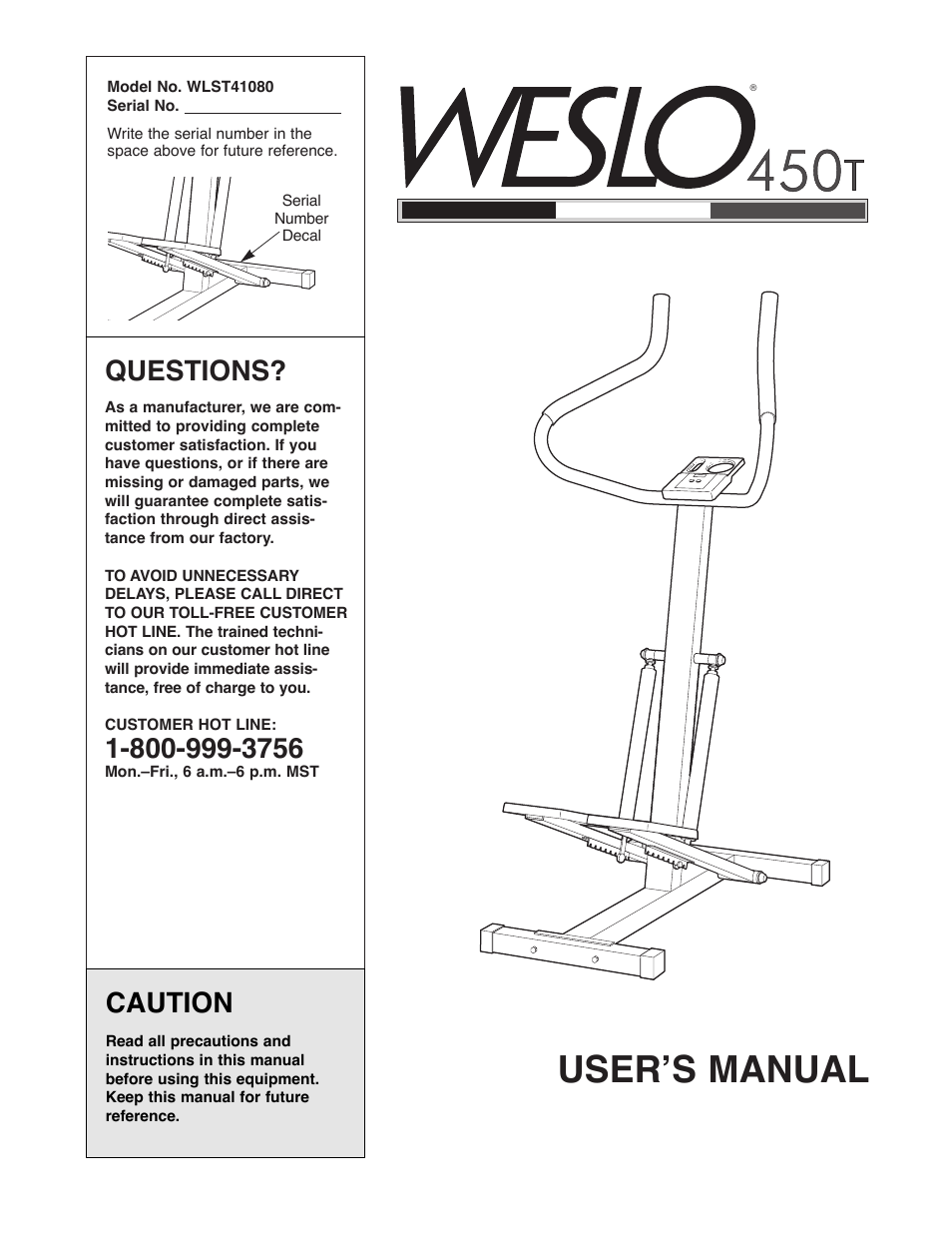 Weslo 450T User Manual | 12 pages