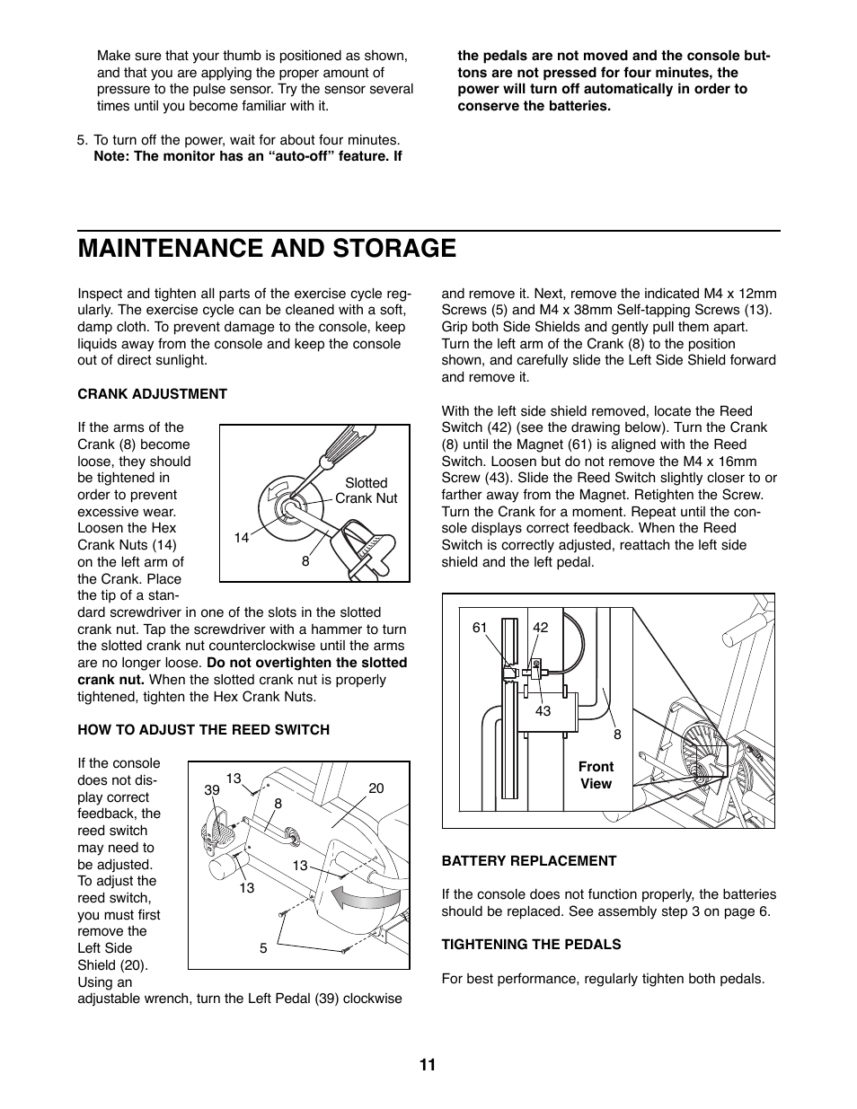 Maintenance and storage | Weslo WLEX14000 User Manual | Page 11 / 16