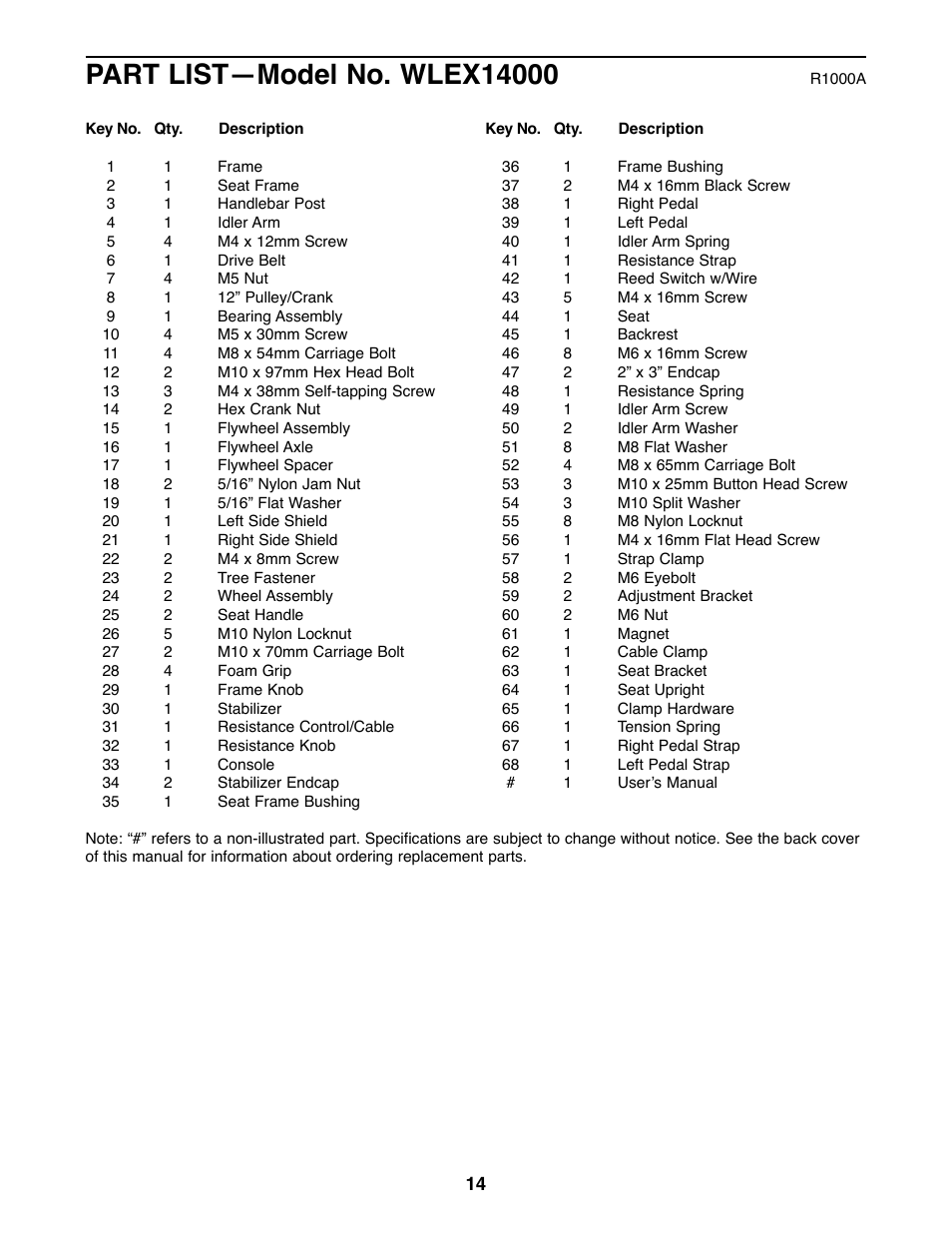 Weslo WLEX14000 User Manual | Page 14 / 16