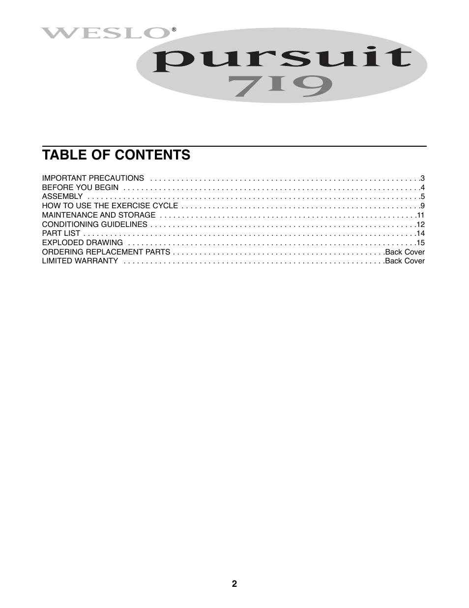 Weslo WLEX14000 User Manual | Page 2 / 16