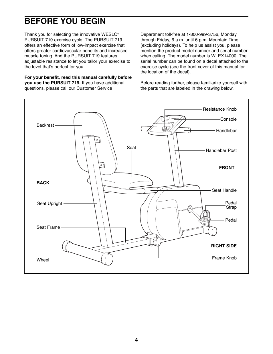 Before you begin | Weslo WLEX14000 User Manual | Page 4 / 16