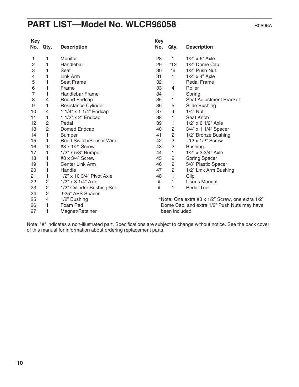 Weslo WLCR96058 User Manual | Page 10 / 12