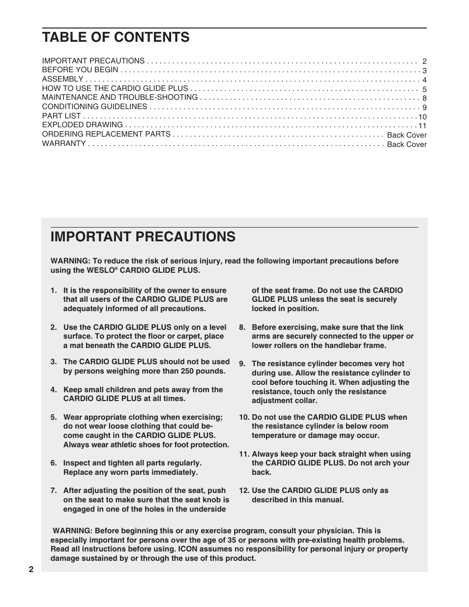 Weslo WLCR96058 User Manual | Page 2 / 12