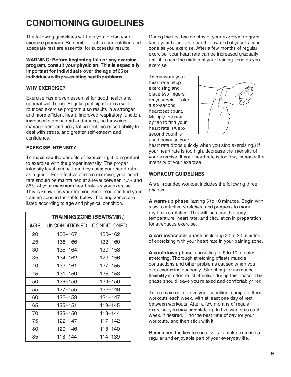 Conditioning guidelines | Weslo WLCR96058 User Manual | Page 9 / 12