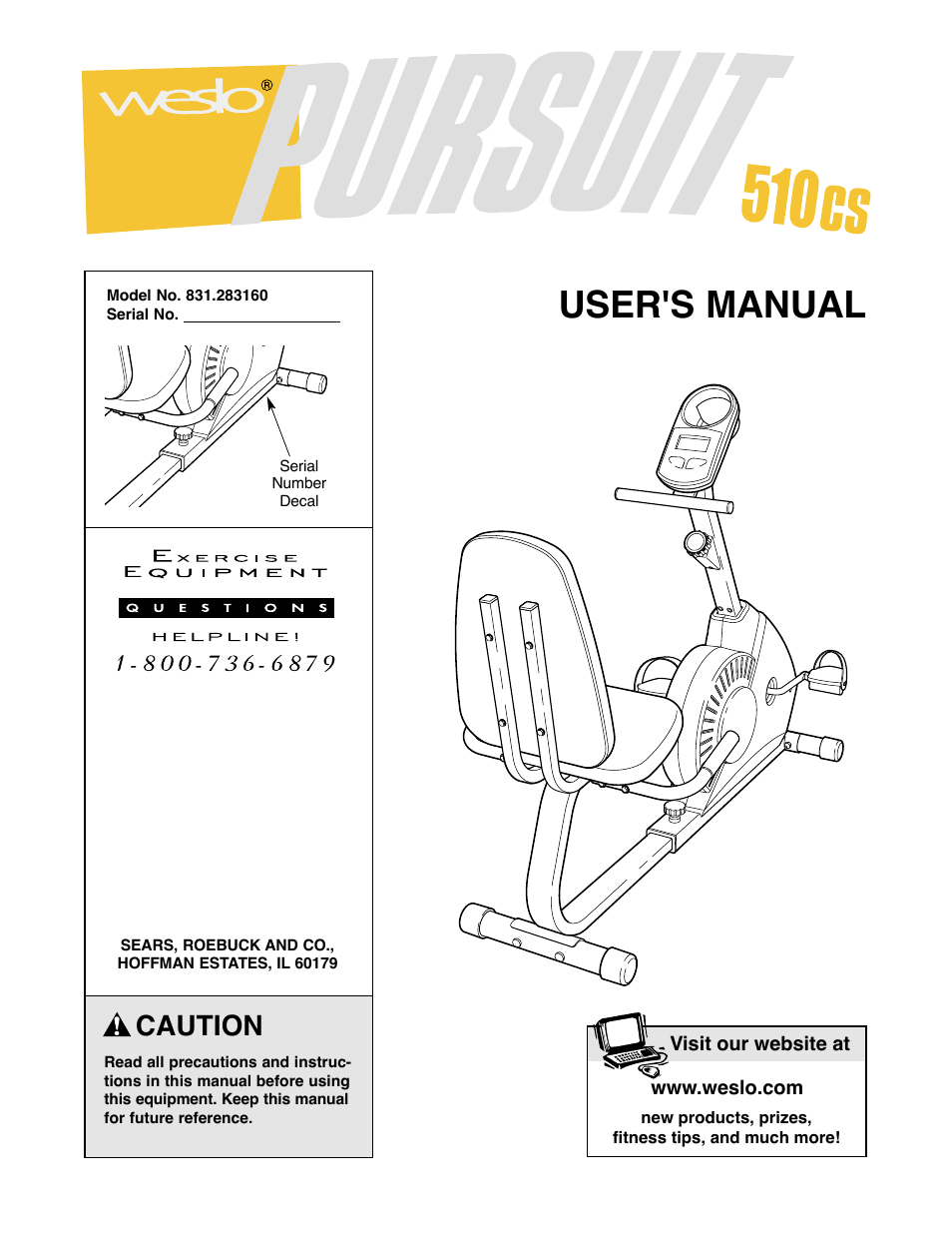 Weslo 831.283160 User Manual | 16 pages