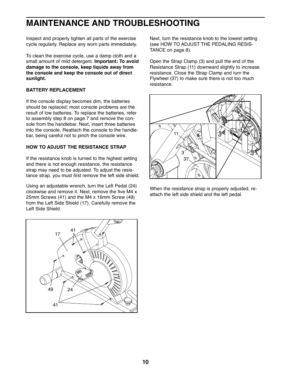 Maintenance and troubleshooting | Weslo 831.283160 User Manual | Page 10 / 16