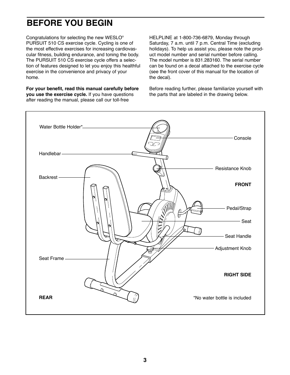 Before you begin | Weslo 831.283160 User Manual | Page 3 / 16