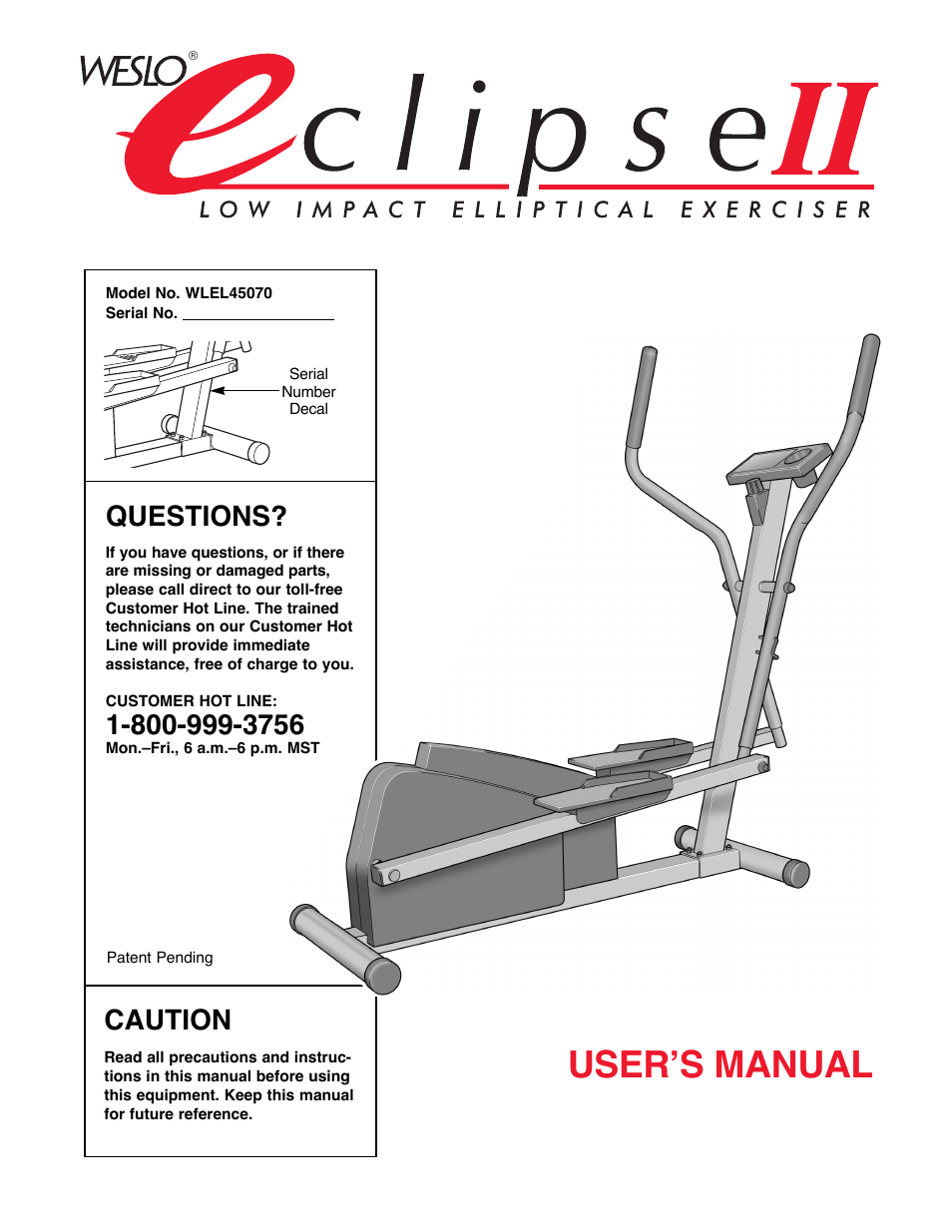 Weslo WLEL45070 User Manual | 16 pages