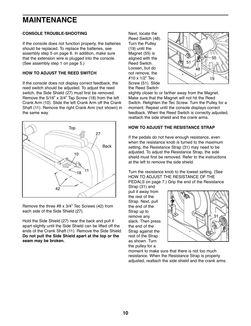 Maintenance | Weslo WLEL45070 User Manual | Page 10 / 16