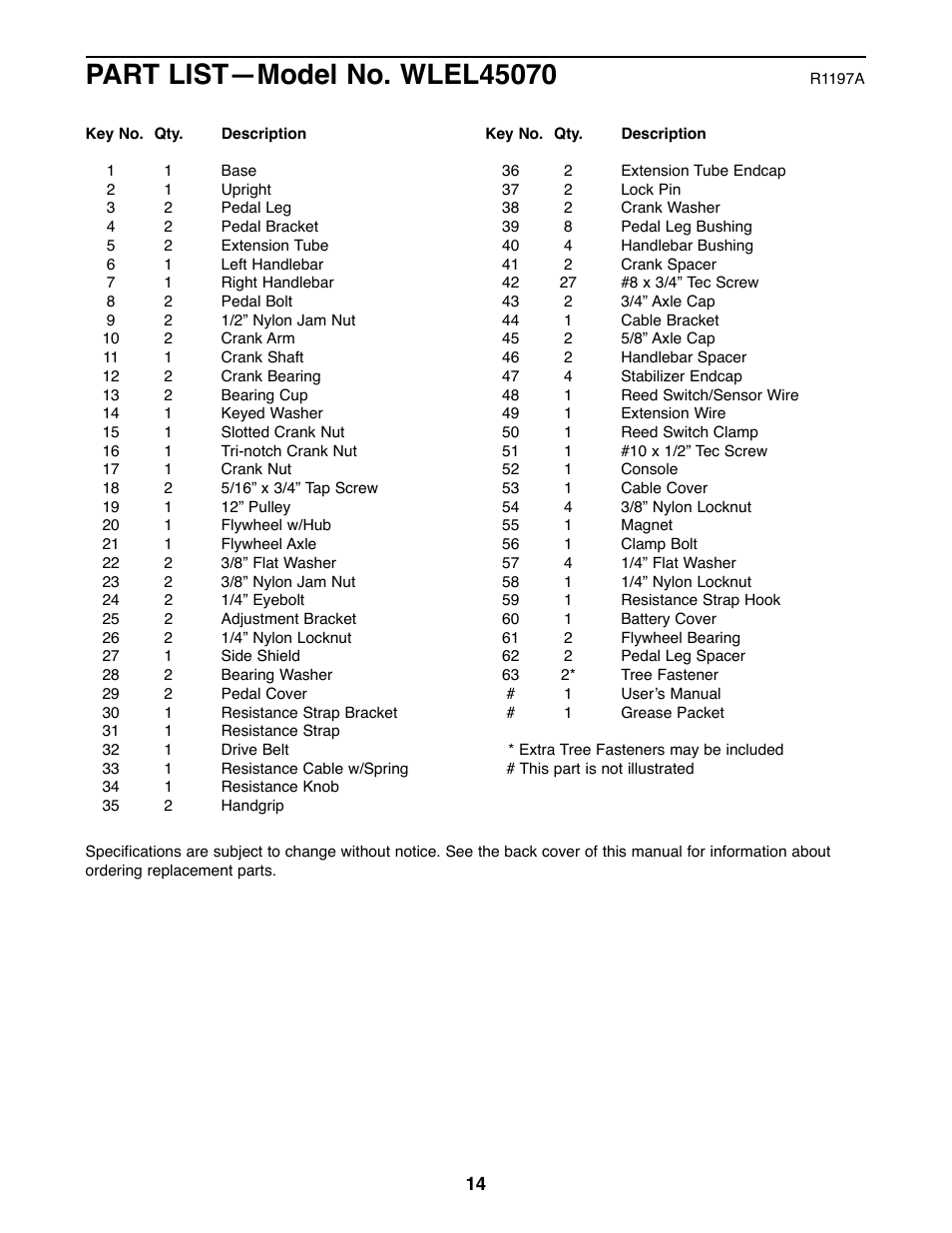 Weslo WLEL45070 User Manual | Page 14 / 16