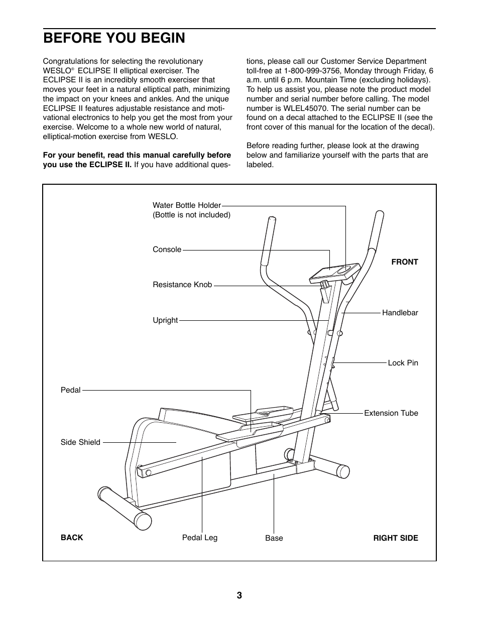 Before you begin | Weslo WLEL45070 User Manual | Page 3 / 16