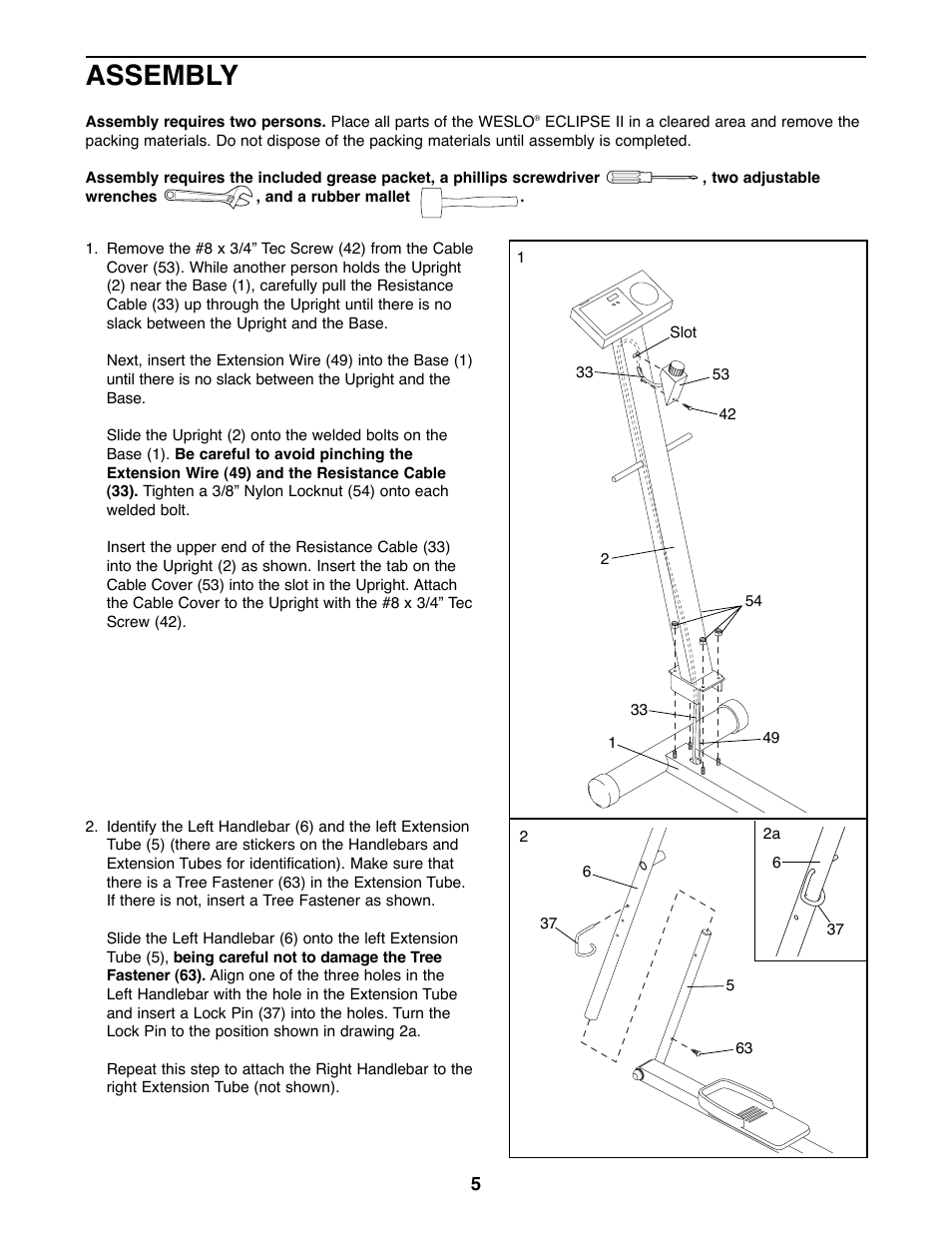 Assembly | Weslo WLEL45070 User Manual | Page 5 / 16