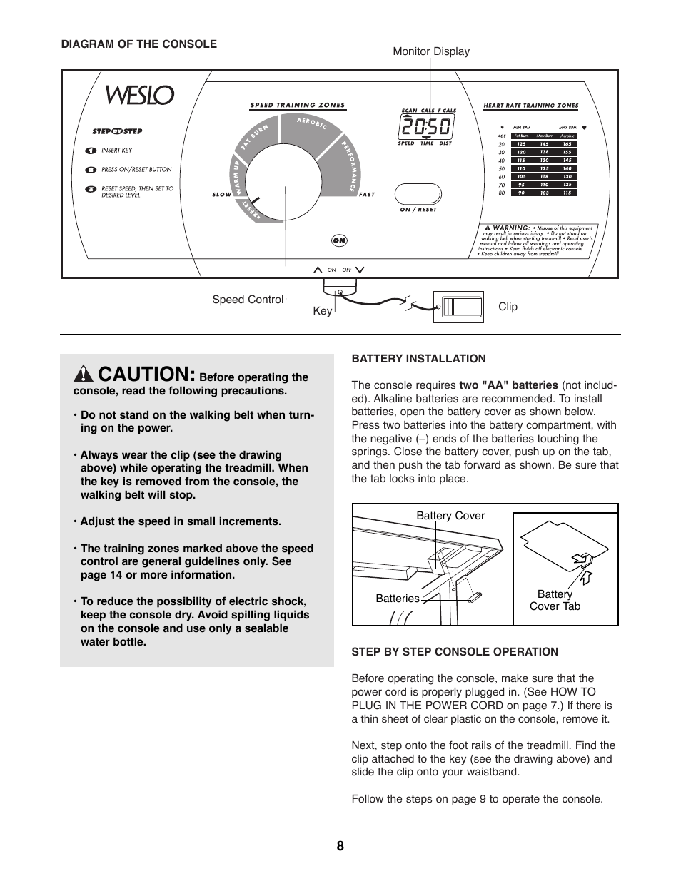 Caution | Weslo WLTL41580 User Manual | Page 8 / 18