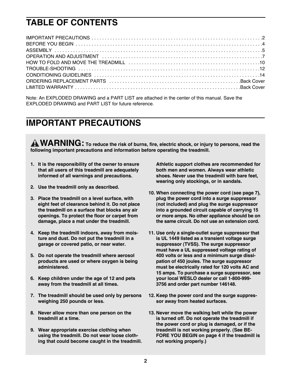 Weslo WLTL49200 User Manual | Page 2 / 18