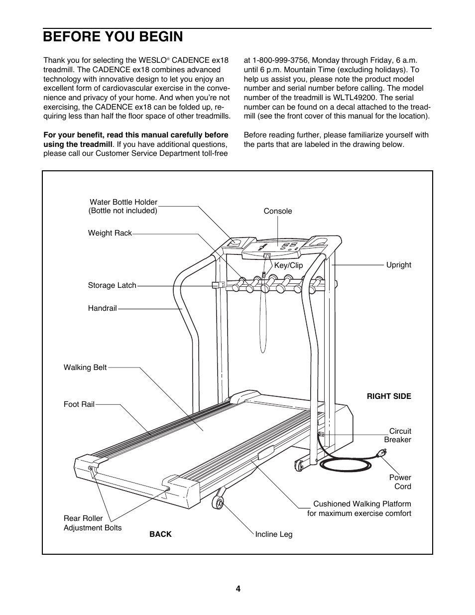 Before you begin | Weslo WLTL49200 User Manual | Page 4 / 18