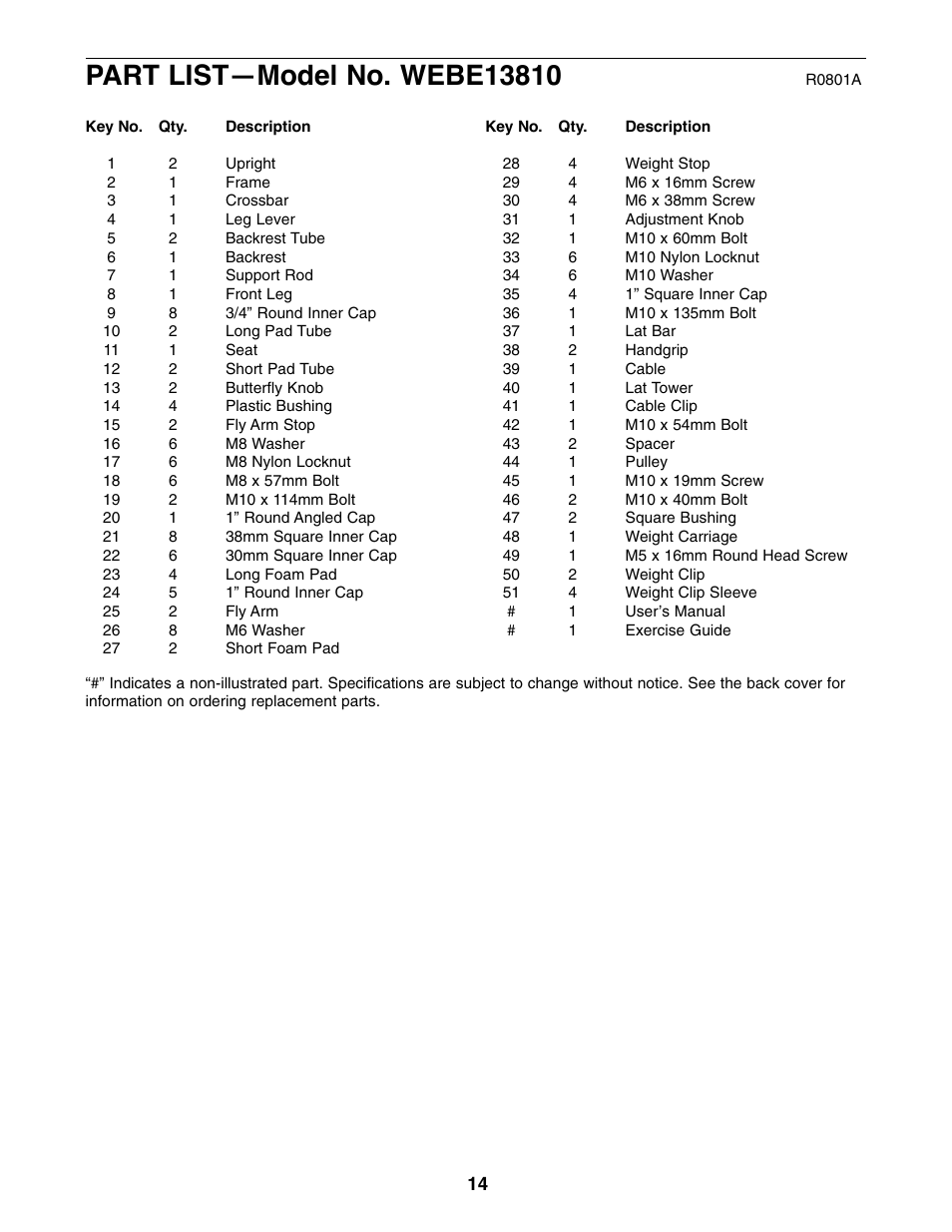 Weslo WEBE13810 User Manual | Page 14 / 16