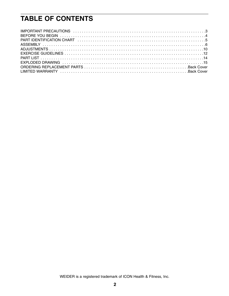 Weslo WEBE13810 User Manual | Page 2 / 16