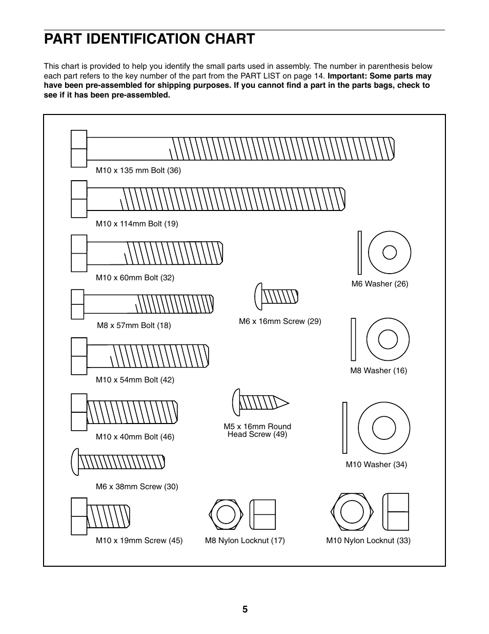 Part identification chart | Weslo WEBE13810 User Manual | Page 5 / 16