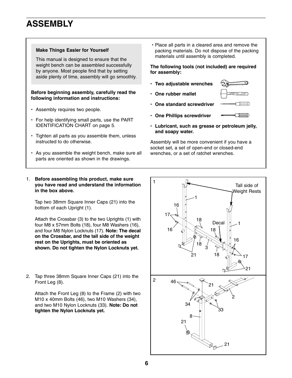 Assembly | Weslo WEBE13810 User Manual | Page 6 / 16