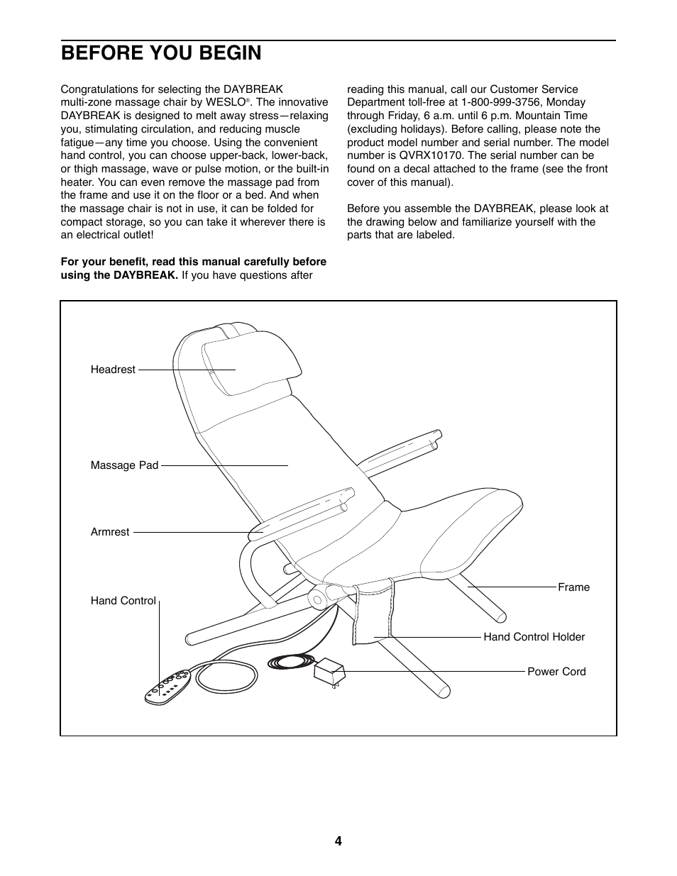 Before you begin | Weslo QVRX10170 User Manual | Page 4 / 12