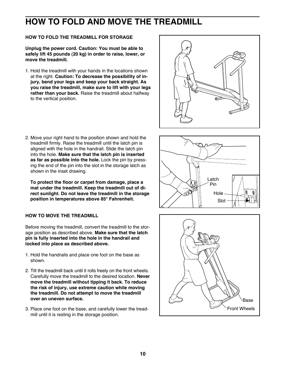 How to fold and move the treadmill | Weslo DX3 User Manual | Page 10 / 18