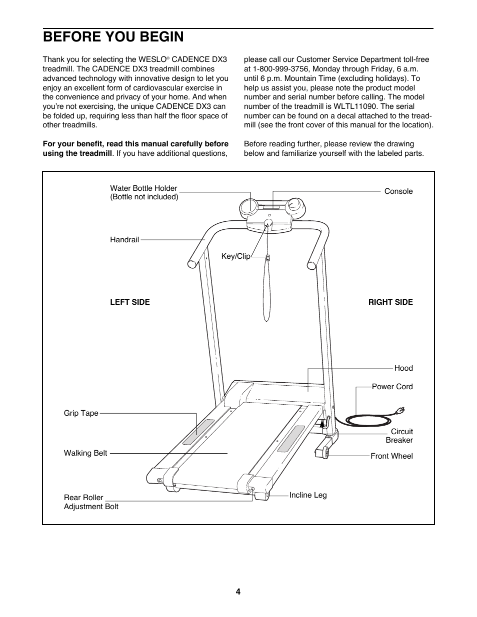 Before you begin | Weslo DX3 User Manual | Page 4 / 18