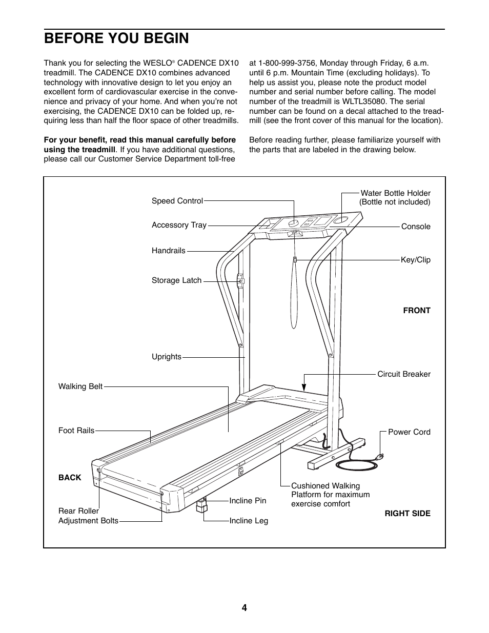 Before you begin | Weslo DX10 User Manual | Page 4 / 18