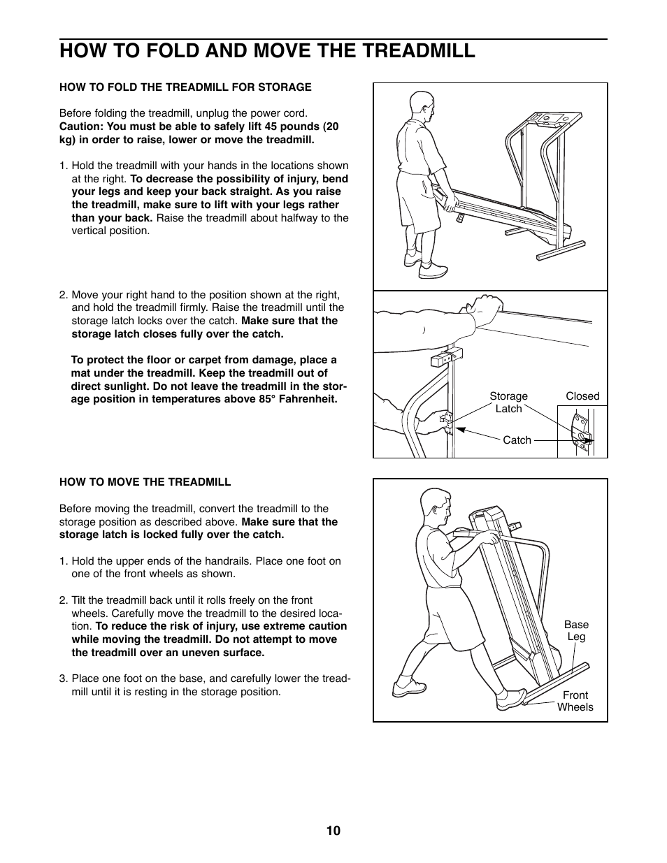 How to fold and move the treadmill | Weslo DX10 User Manual | Page 7 / 18