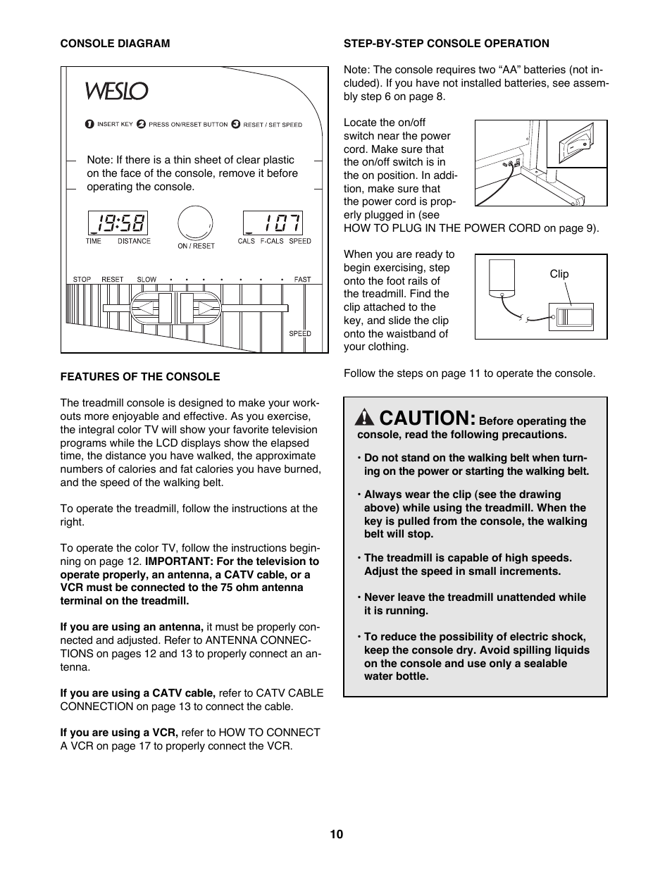 Caution | Weslo WLTL62790 User Manual | Page 10 / 26