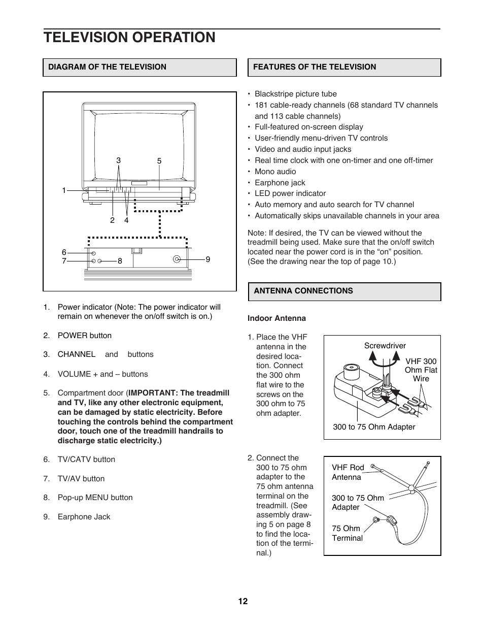 Television operation | Weslo WLTL62790 User Manual | Page 12 / 26