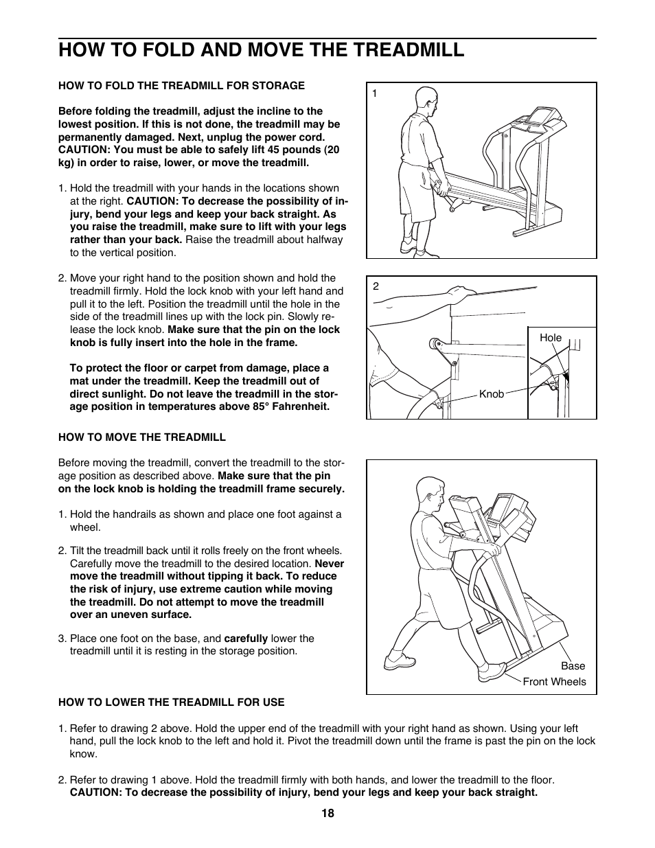 How to fold and move the treadmill | Weslo WLTL62790 User Manual | Page 18 / 26