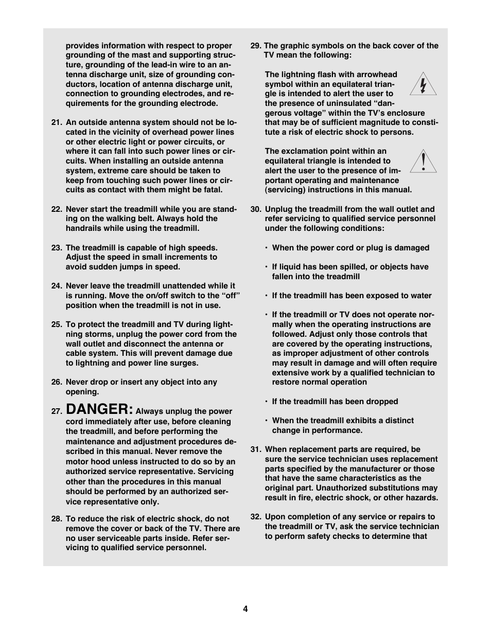 Danger | Weslo WLTL62790 User Manual | Page 4 / 26