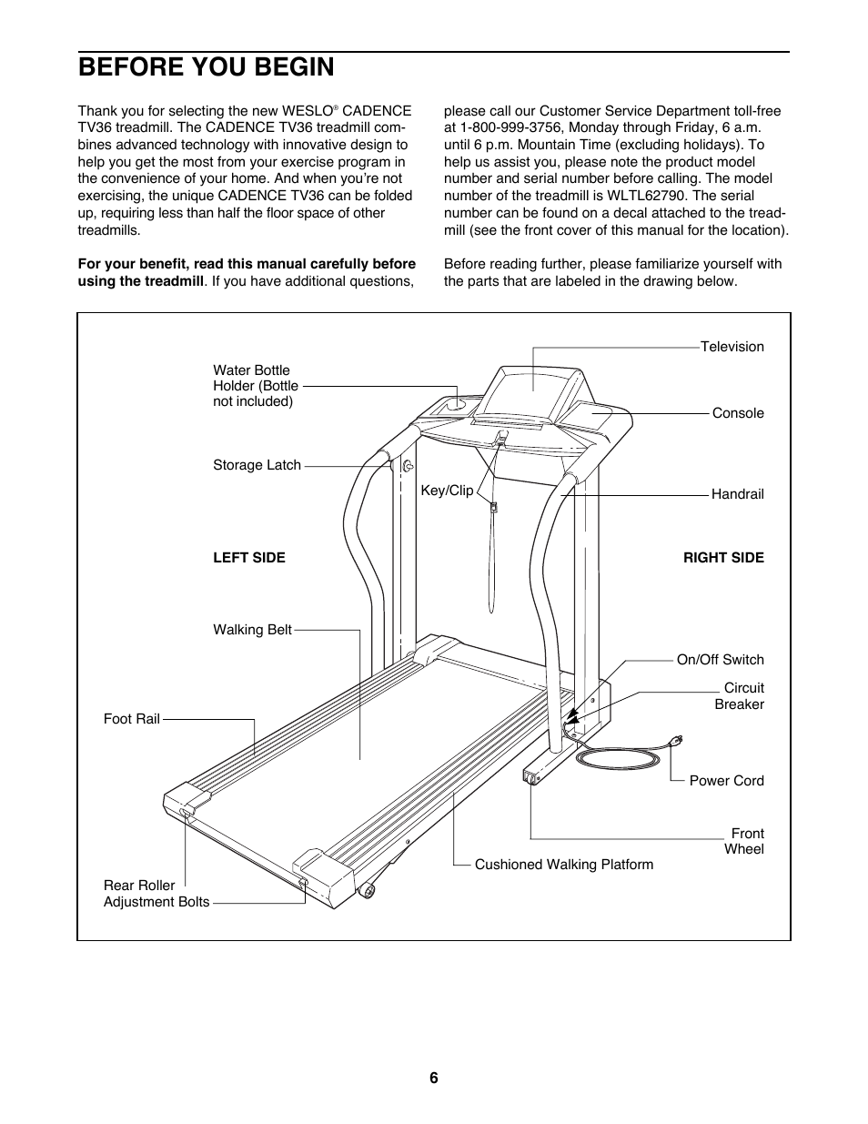 Before you begin | Weslo WLTL62790 User Manual | Page 6 / 26