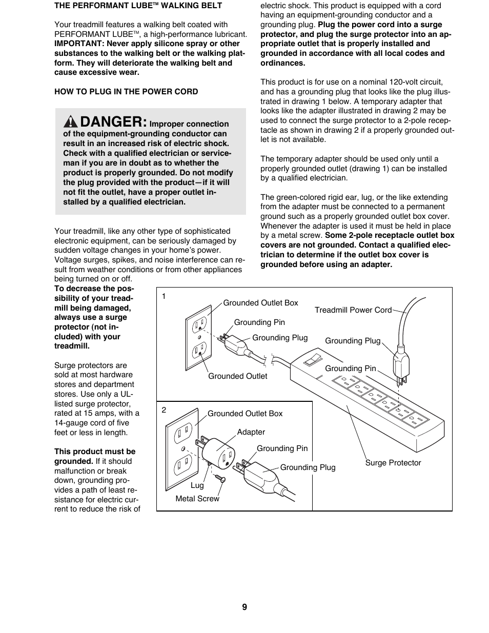 Danger | Weslo WLTL62790 User Manual | Page 9 / 26