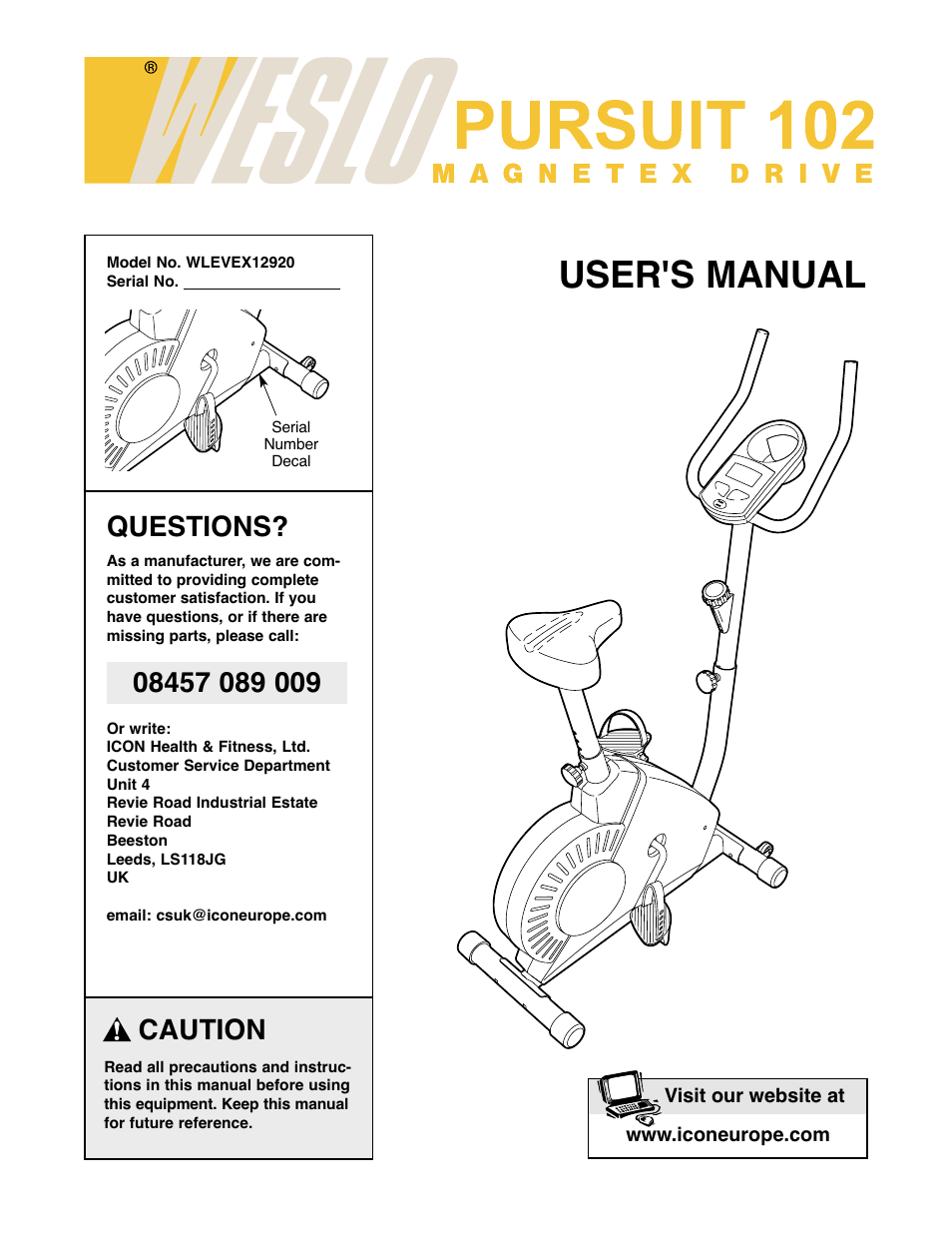 Weslo WLEVEX12920 User Manual | 16 pages