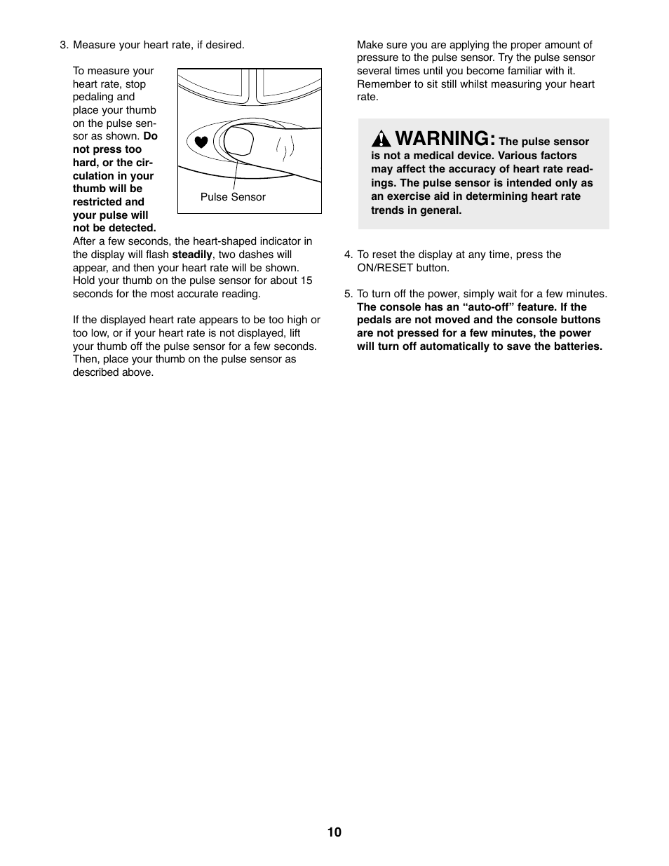 Warning | Weslo WLEVEX12920 User Manual | Page 10 / 16