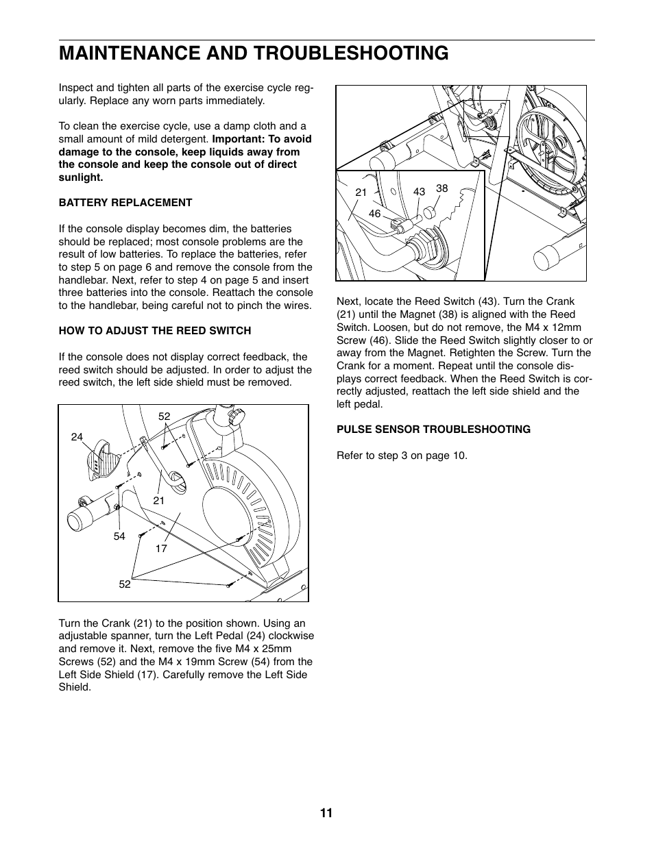 Maintenance and troubleshooting | Weslo WLEVEX12920 User Manual | Page 11 / 16