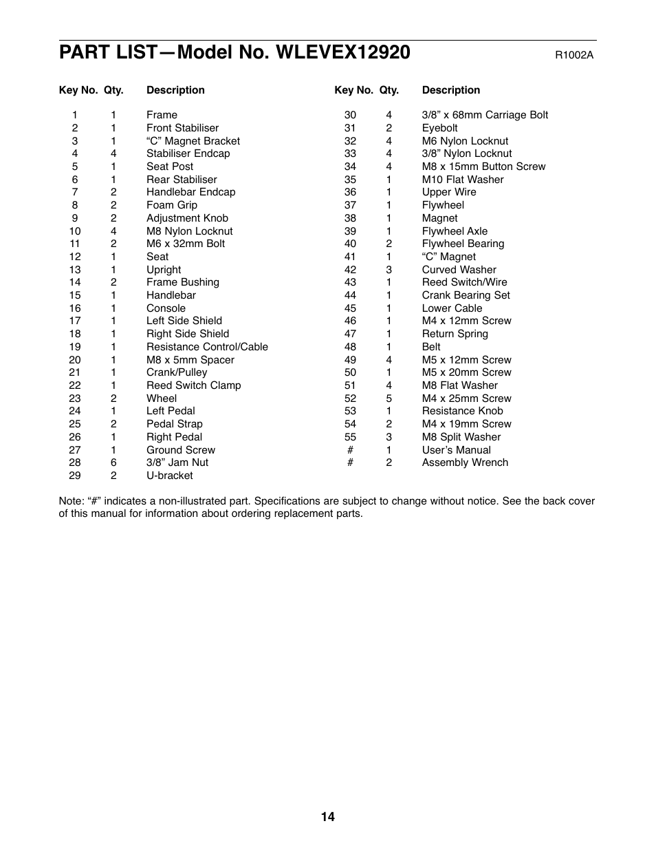 Weslo WLEVEX12920 User Manual | Page 14 / 16