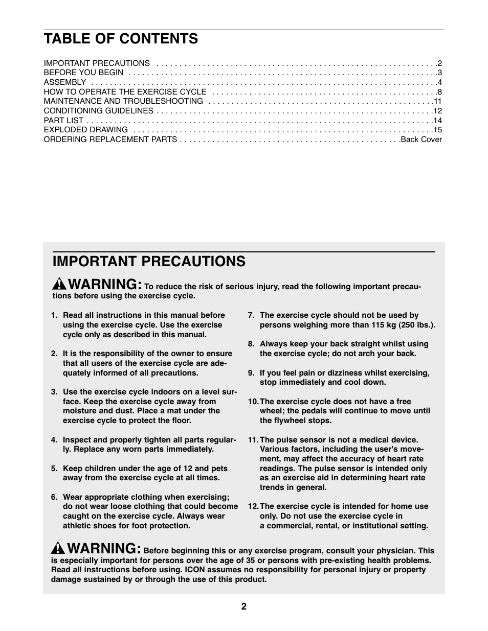 Weslo WLEVEX12920 User Manual | Page 2 / 16